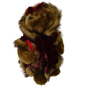 Nova Plush Teddy Bear Mom and Baby 2005 Holiday Winter Red Hooded Coat 14 inch